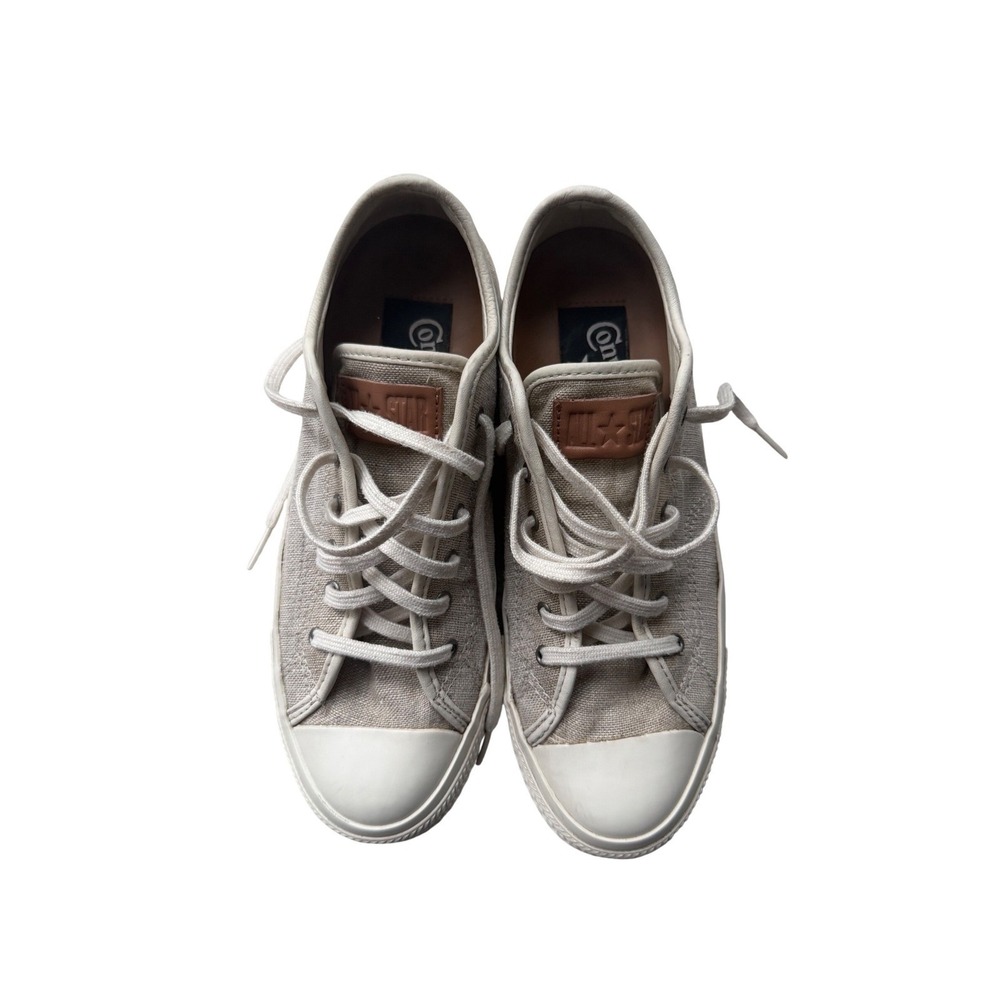 Boho Neutral Converse All Star Low Top 7 Oatmeal Beige Canvas Leather Patch